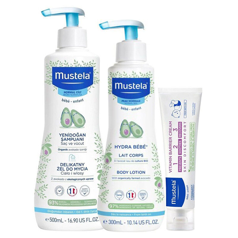 Mustela Baby Care Set with Cleansing Gel, Lotion & Barrier Cream by Beauty Care Bag