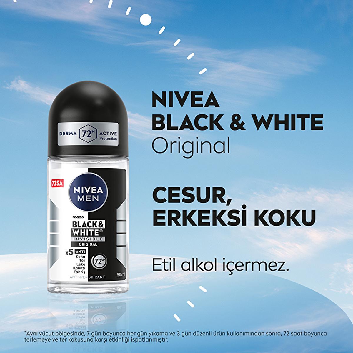 Nivea Men Deodorant - Nivea Men Erkek Roll-on Deodorant Black & White Invisible Original 50 ml - Long Lasting Anti-Perspirant Protection by Beauty Care Bag