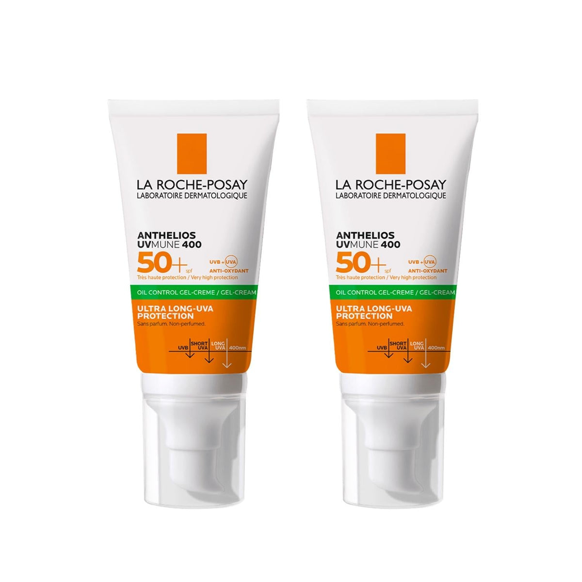 La Roche-Posay Anthelios UVMune400 SPF 50+ Oil Control Sunscreen - 2 x 50ml - UVA/UVB Protection for Oily, Acne-Prone Skin by Beauty Care Bag