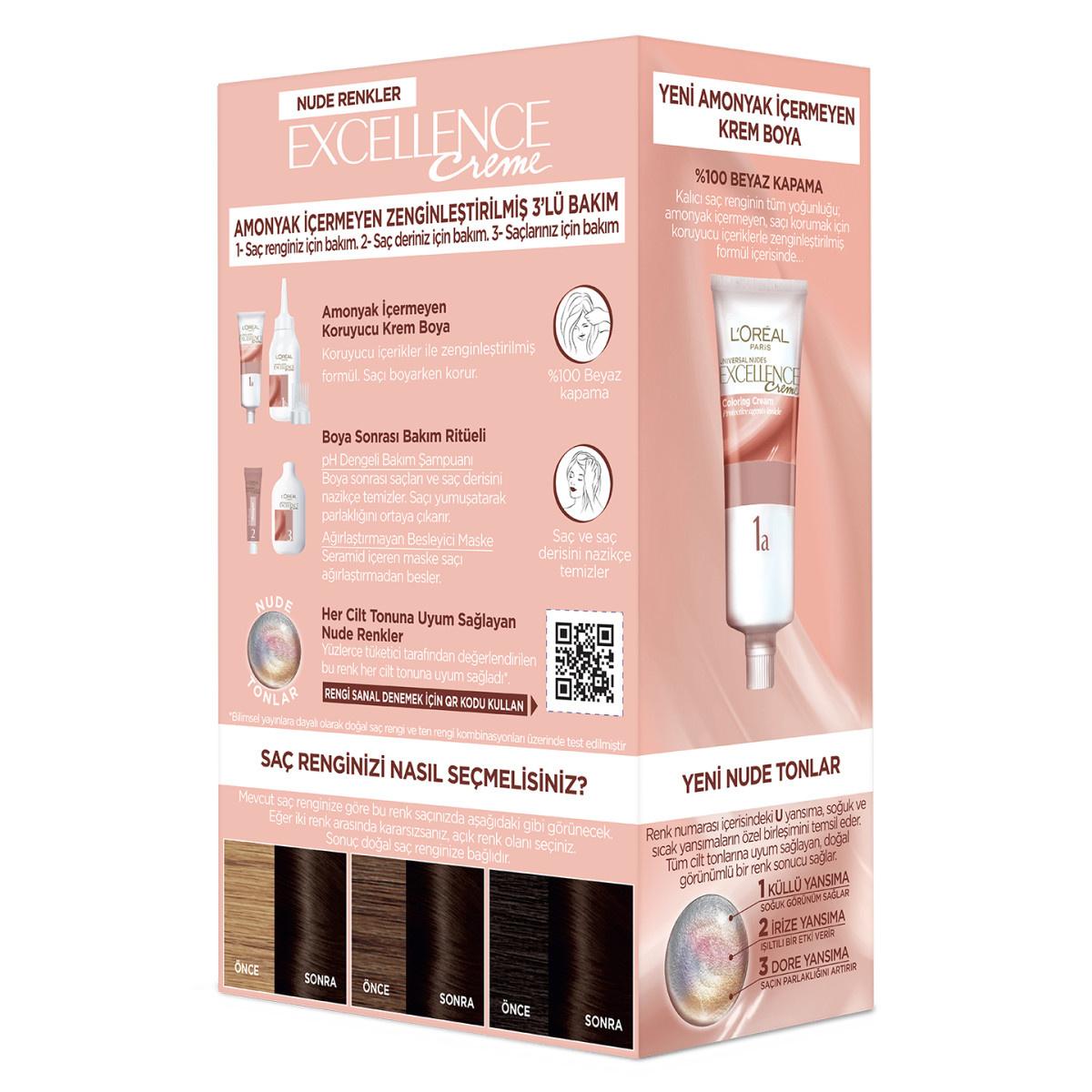 L'Oreal Paris Excellence Nude Dark Brown Hair Dye: Ammonia-Free Gray Coverage for All Skin Tones - Achieve Natural, Radiant Color at Home by Beauty Care Bag