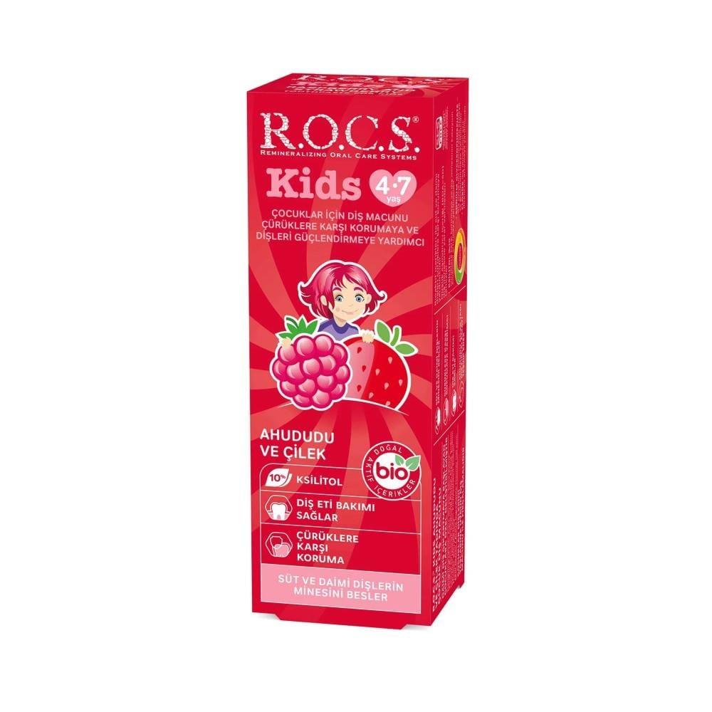 ROCS Kids Toothpaste Raspberry Strawberry Flavor for Children Aged 4-7 Years - Natural Ingredients, Fluoride Protection by Beauty Care Bag