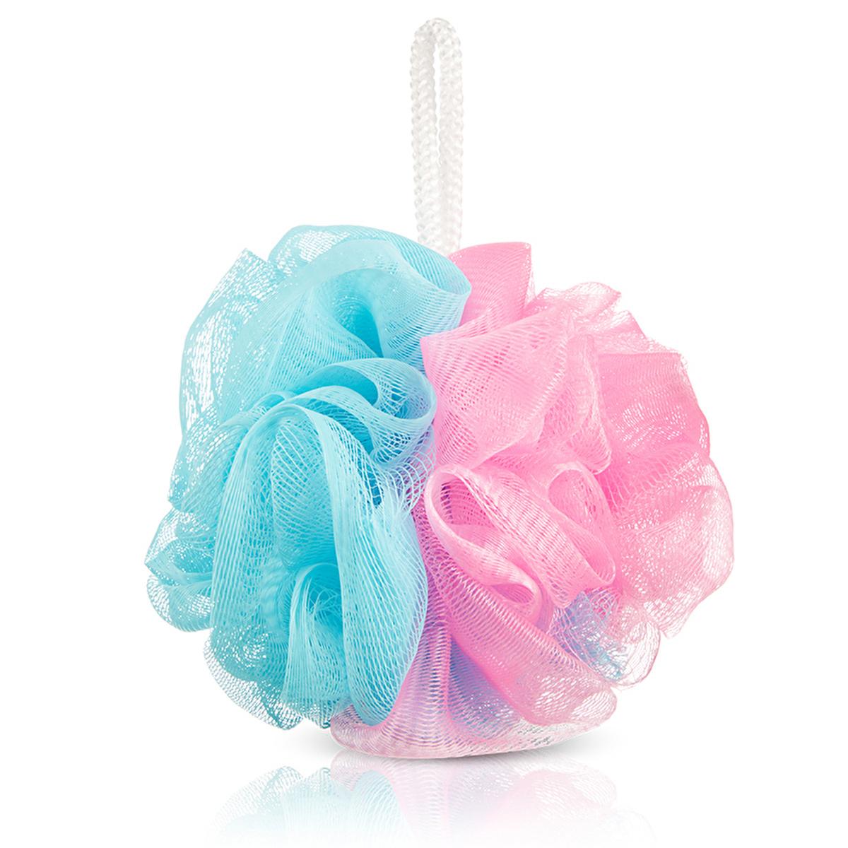 Eklips Colorful Bath Loofah - Soft, Gentle Exfoliating Bath Sponge with Hanging Detail, Machine Washable, Pink & Blue Designs by Beauty Care Bag