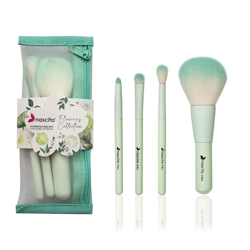 Nascita Flowers Collection 4-Piece Makeup Brush Set by Beauty Care Bag