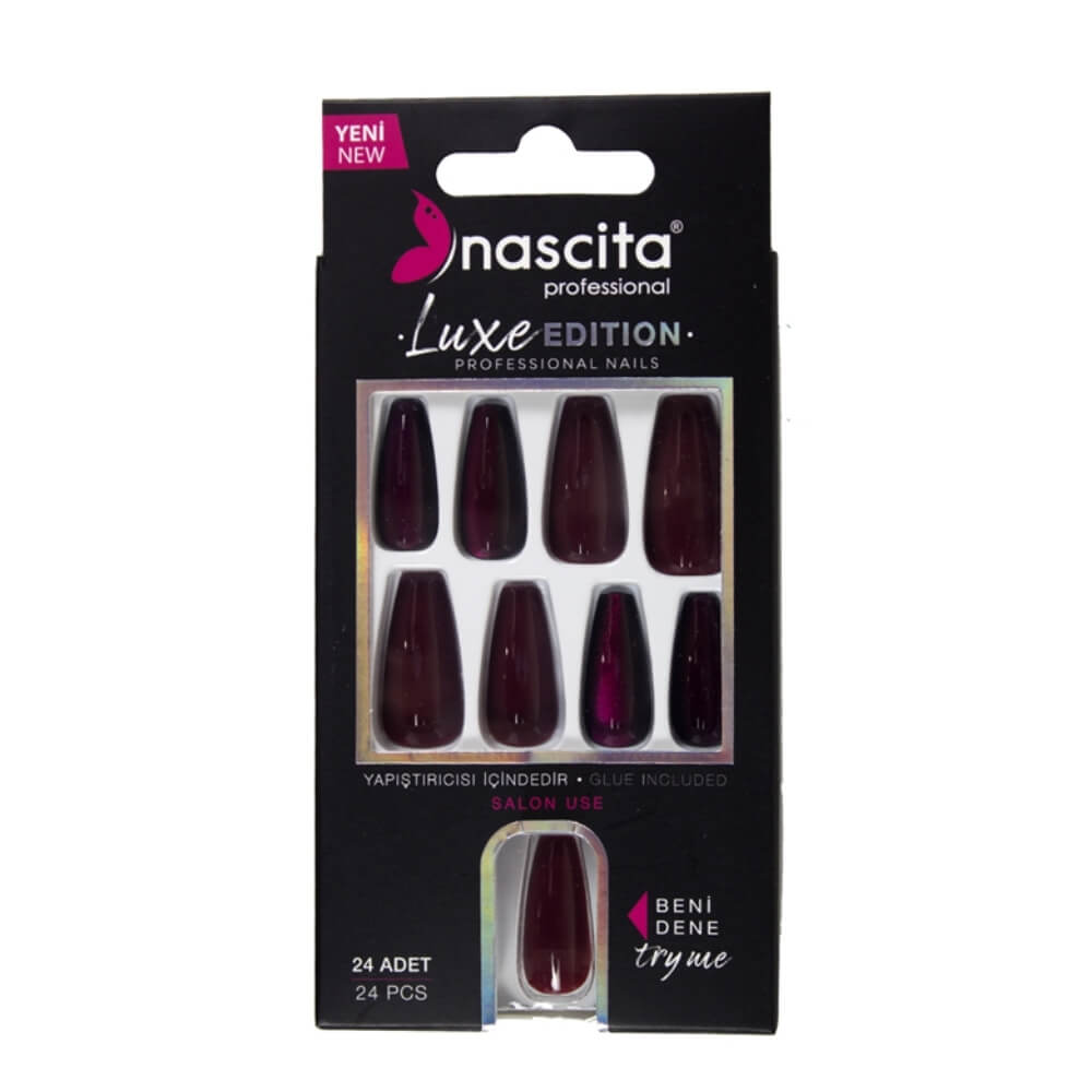 Nascita Luxe False Nails 209 Dark Tone Set 24 Count by Beauty Care Bag