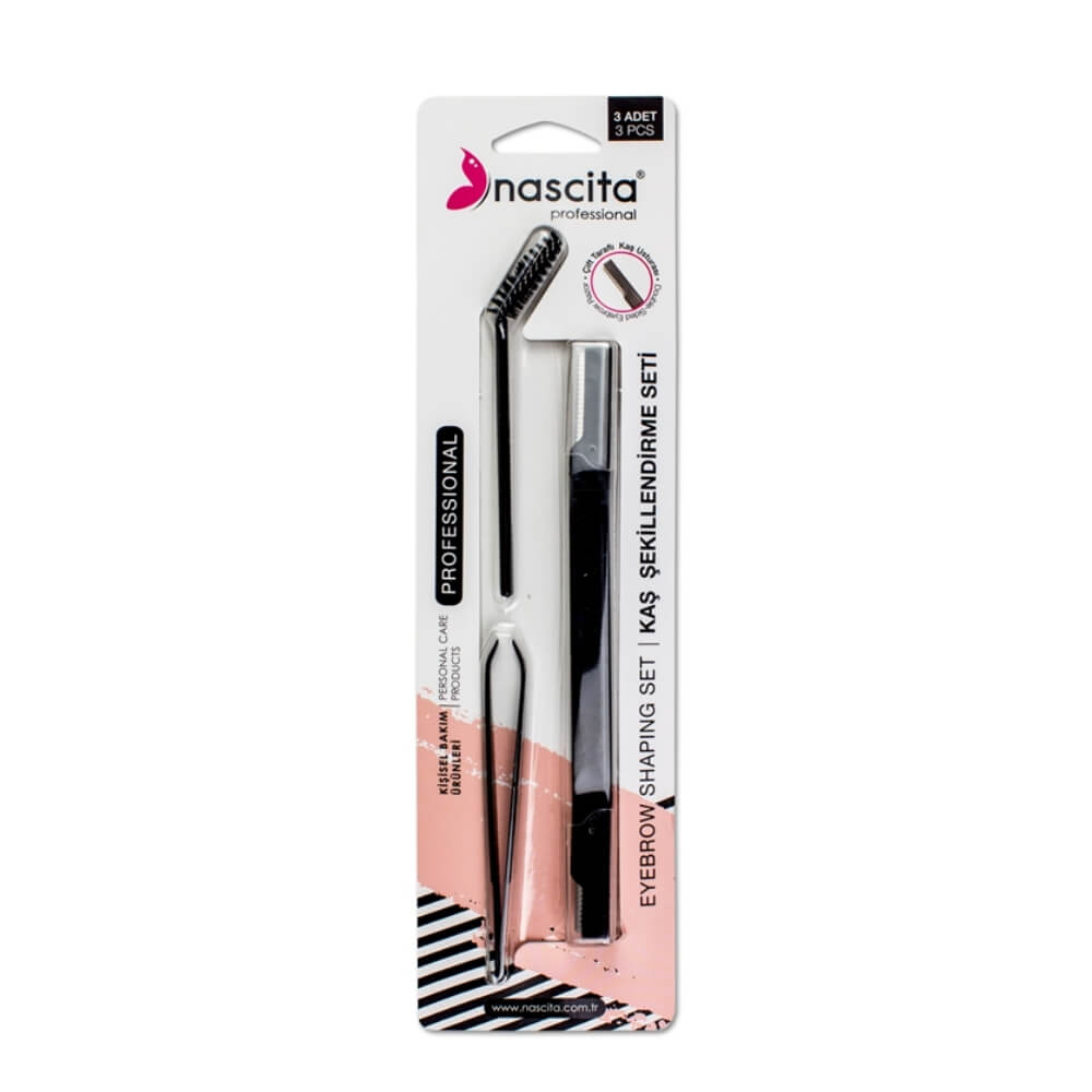 Nascita 3-Piece Brow & Lash Grooming Set with Razor by Beauty Care Bag