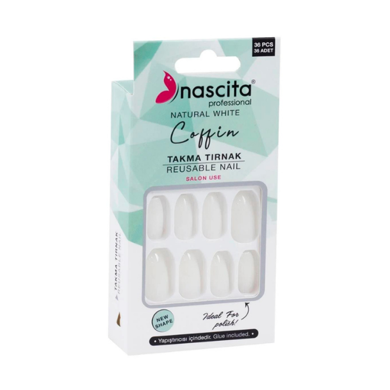 Nascita Natural White Coffin Press-On Nails 36 pcs by Beauty Care Bag