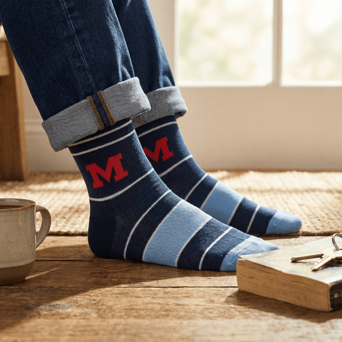 Navy Powder Stripe M Dress SocksLicensed College SocksTorqelo.com