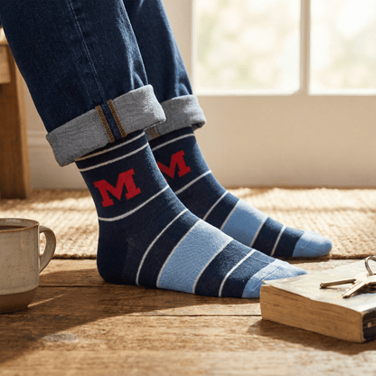 Navy Powder Stripe M Dress SocksLicensed College SocksTorqelo.com