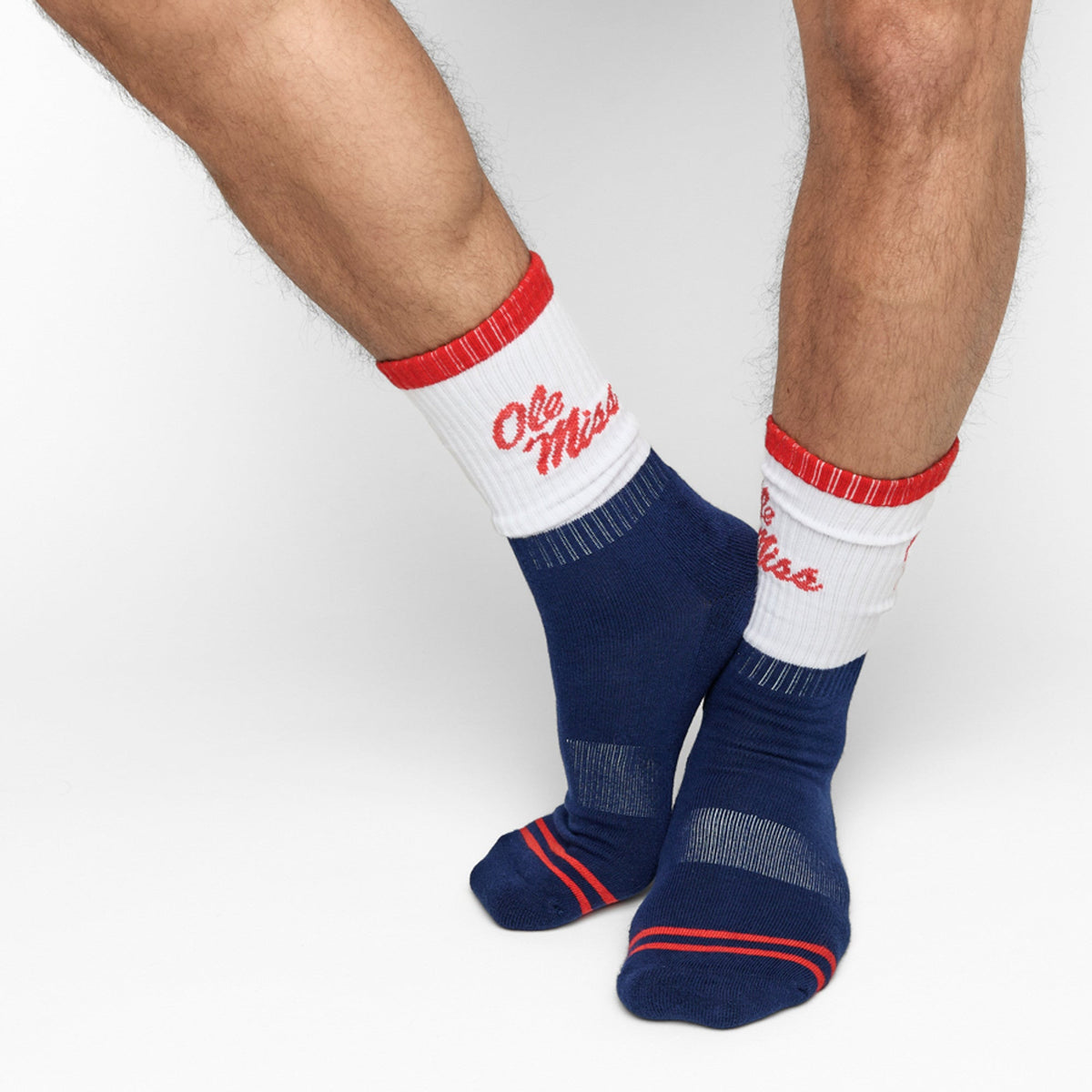 Navy White OM Script Casual Crew SocksLicensed College SocksTorqelo.com