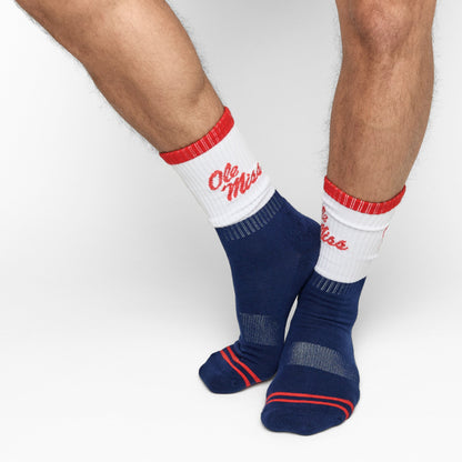 Navy White OM Script Casual Crew SocksLicensed College SocksTorqelo.com