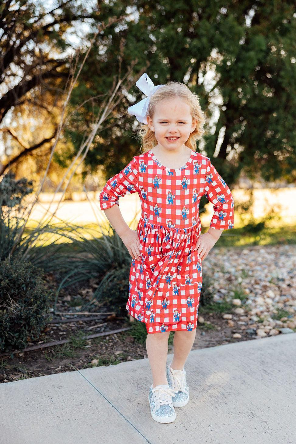 Nebraska Plaid Herbie Husker 3/4 Sleeve Pocket Twirl DressTwirl Dress - 3/4 - PocketTorqelo.com