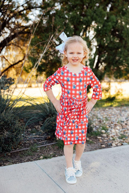Nebraska Plaid Herbie Husker 3/4 Sleeve Pocket Twirl DressTwirl Dress - 3/4 - PocketTorqelo.com