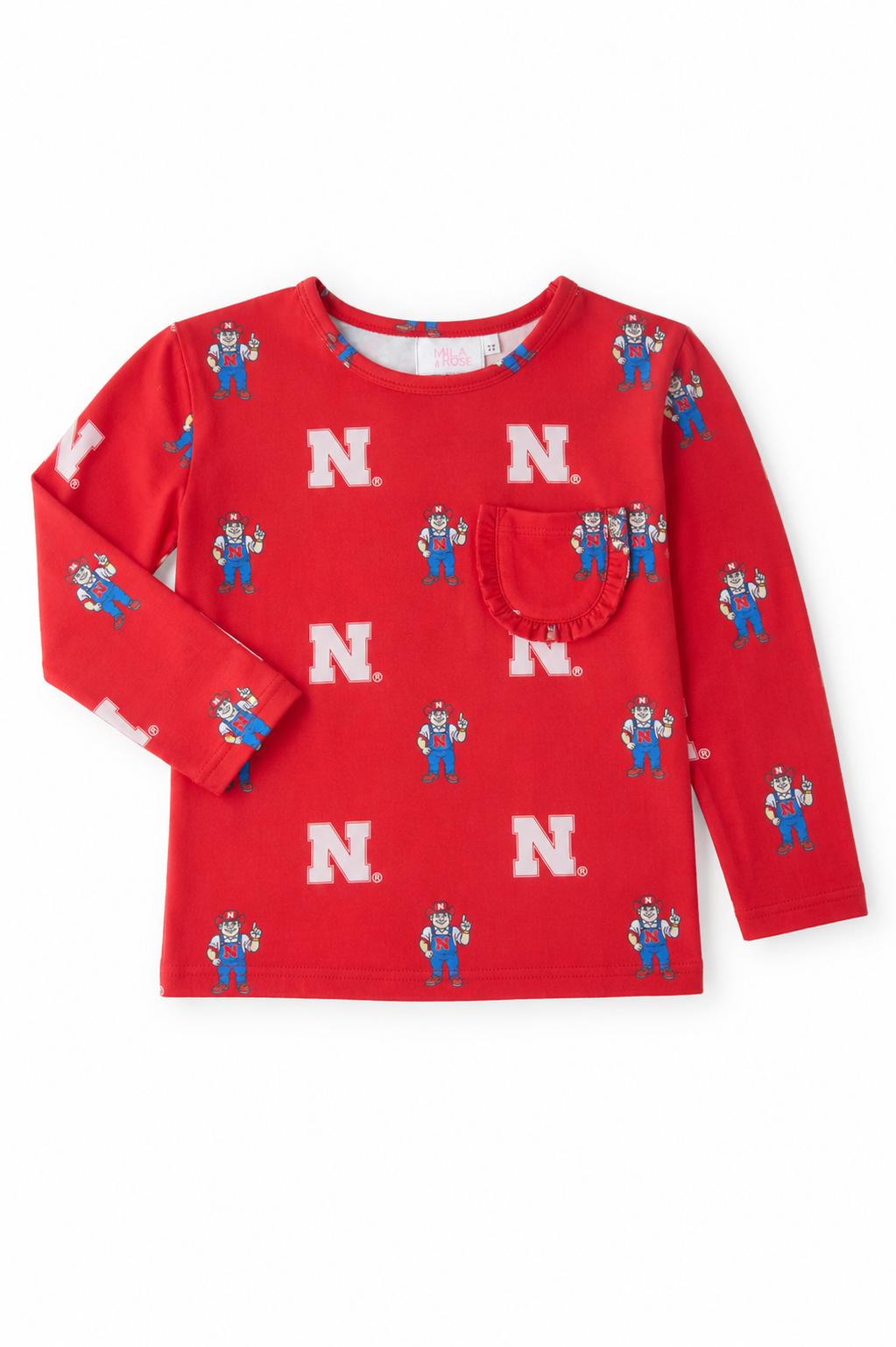 Nebraska Red Herbie Husker L/S Ruffle Pocket TeeRuffle Pocket Tee-L/STorqelo.com