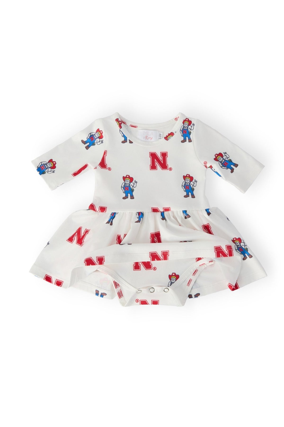 Nebraska White Herbie Husker 3/4 Sleeve Twirl BodysuitTwirl Bodysuit - 3/4 SleeveTorqelo.com