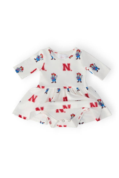 Nebraska White Herbie Husker 3/4 Sleeve Twirl BodysuitTwirl Bodysuit - 3/4 SleeveTorqelo.com
