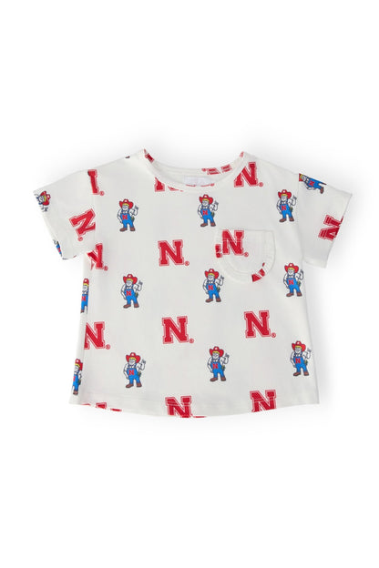 Nebraska White Herbie Husker Ruffle Pocket TeeRuffle Pocket TeeTorqelo.com