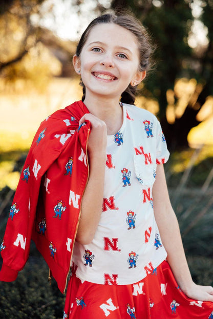 Nebraska White Herbie Husker Ruffle Pocket TeeRuffle Pocket TeeTorqelo.com