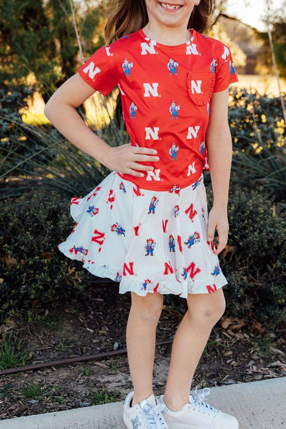 Nebraska White Herbie Husker Twirl SkortTwirl Skort - RuffleTorqelo.com