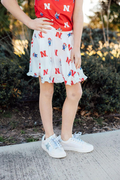 Nebraska White Herbie Husker Twirl SkortTwirl Skort - RuffleTorqelo.com