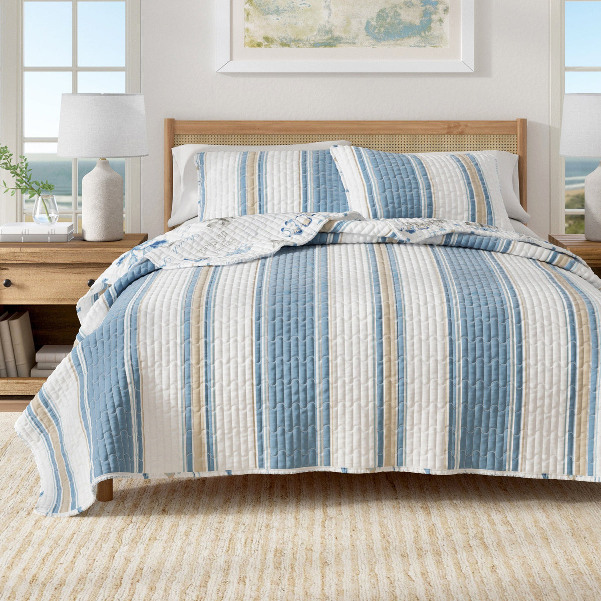 Stripe & Ocean Story Coastal Quilt Set - New Castle Collection by Great Bay Home