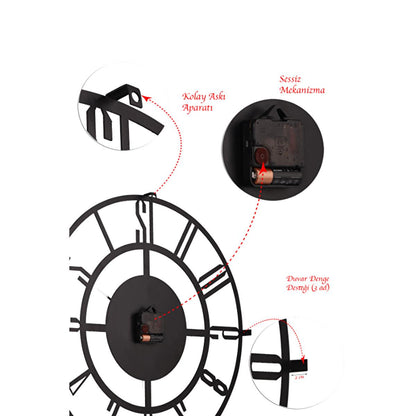 Muyika 50cm Metal Black Wall Clock - Silent Sweep Mechanism, Modern Decor by Beauty Care Bag