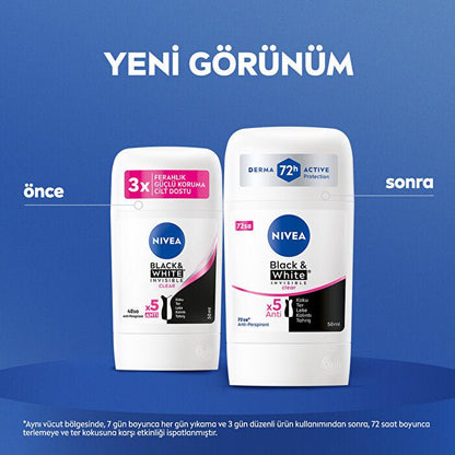 Nivea Black & White Clear Women's Stick Deodorant 1.7oz - 72 Hour Protection | Anti-StainDeodorantTorqelo.com