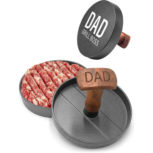 Non-Stick Aluminum Hamburger Press Patty Maker BBQ Burger Mold “Dad Grill Boss” by EasyOptionXY