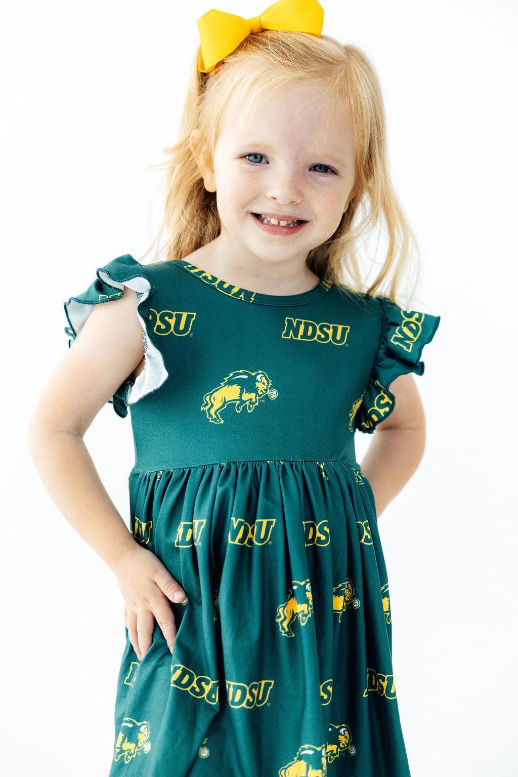 North Dakota State University Green Bison Flutter Twirl DressTwirl Dress - FlutterTorqelo.com