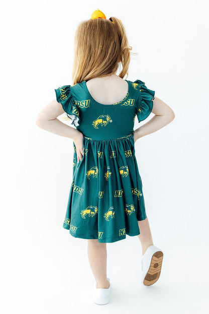 North Dakota State University Green Bison Flutter Twirl DressTwirl Dress - FlutterTorqelo.com