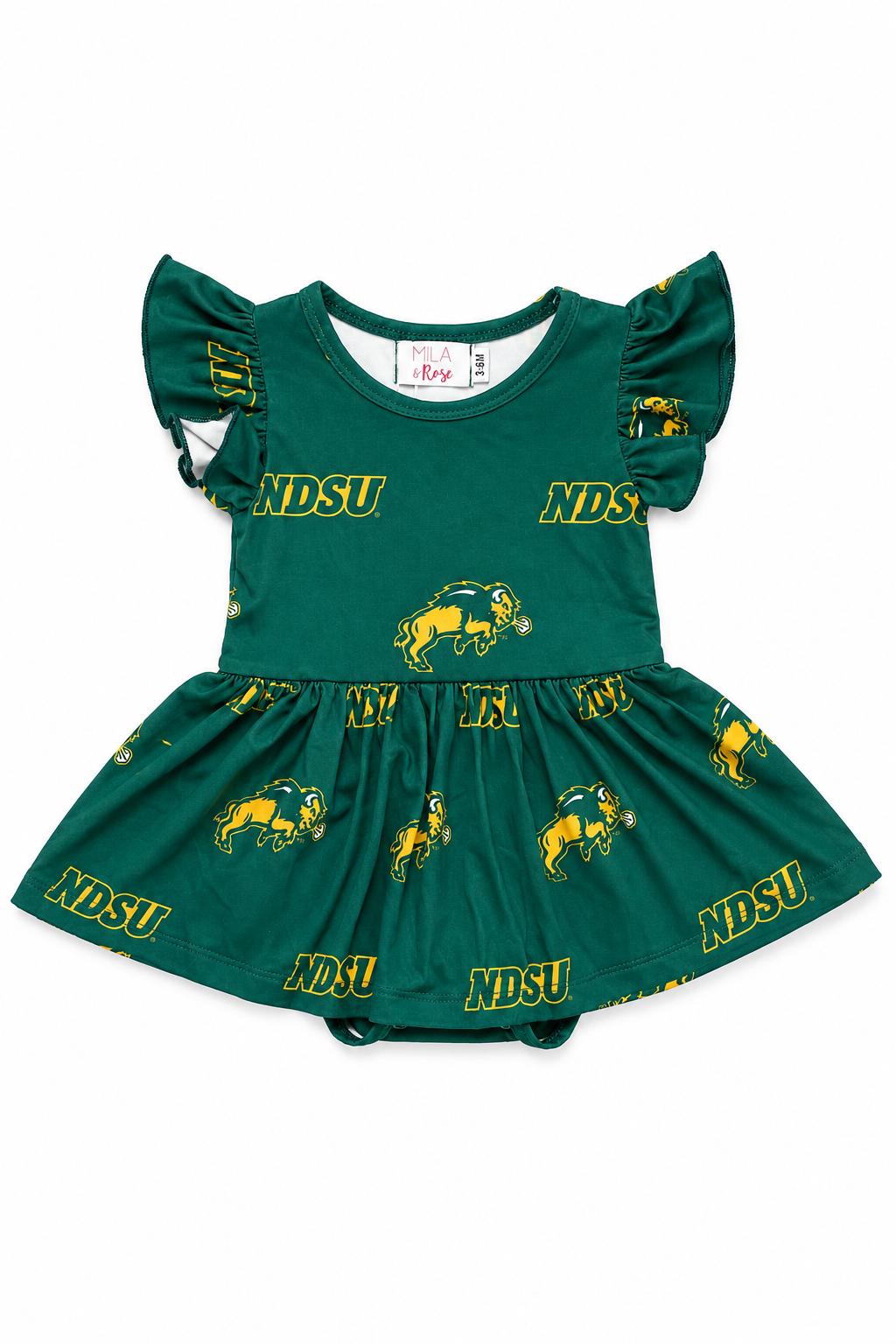 North Dakota State University Green Bison S/S Flutter Twirl BodysuitTwirl Bodysuit - S/S FlutterTorqelo.com