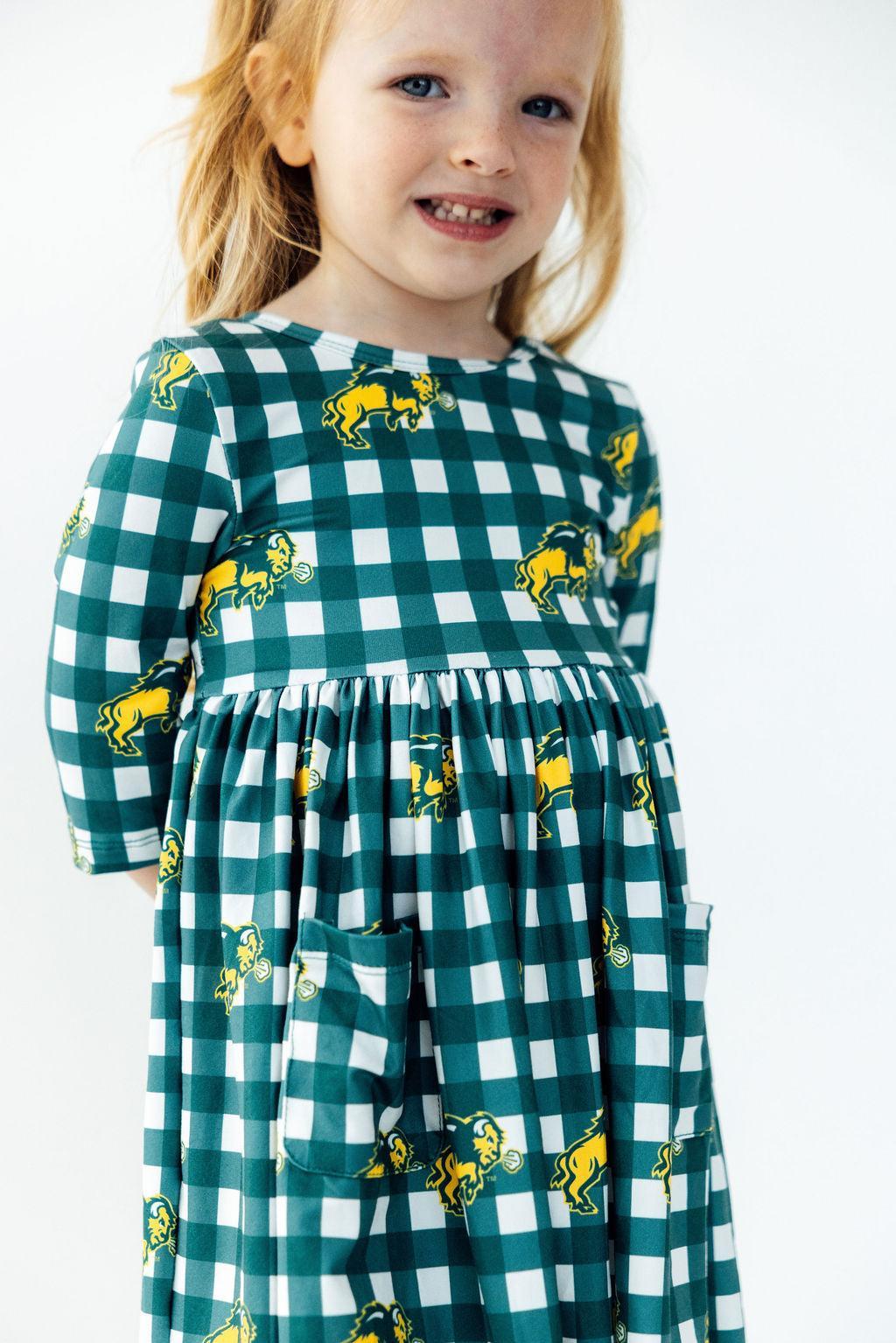 North Dakota State University Plaid Bison 3/4 Sleeve Pocket Twirl DressTwirl Dress - 3/4 - PocketTorqelo.com