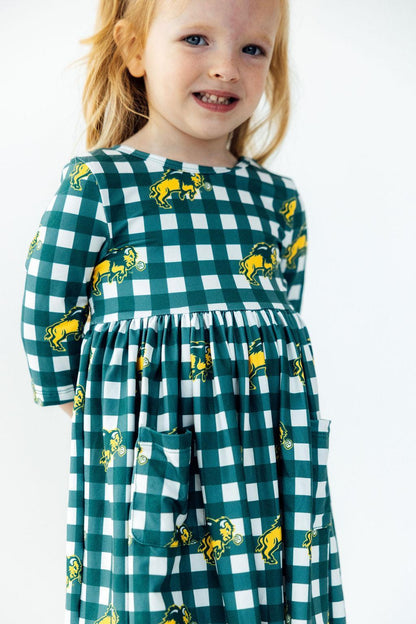 North Dakota State University Plaid Bison 3/4 Sleeve Pocket Twirl DressTwirl Dress - 3/4 - PocketTorqelo.com
