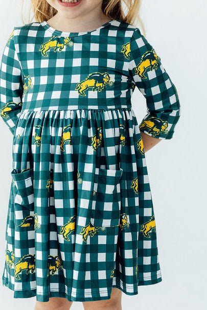 North Dakota State University Plaid Bison 3/4 Sleeve Pocket Twirl DressTwirl Dress - 3/4 - PocketTorqelo.com