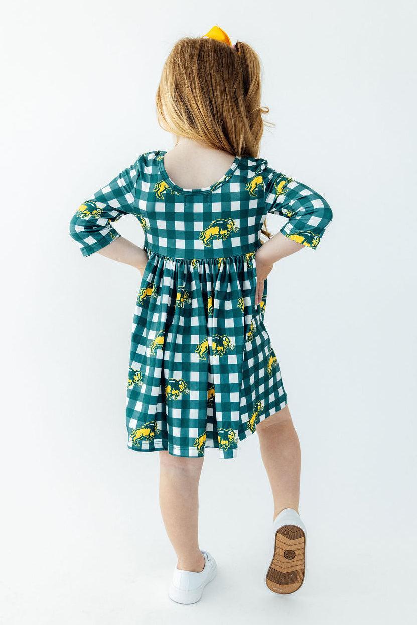 North Dakota State University Plaid Bison 3/4 Sleeve Pocket Twirl DressTwirl Dress - 3/4 - PocketTorqelo.com