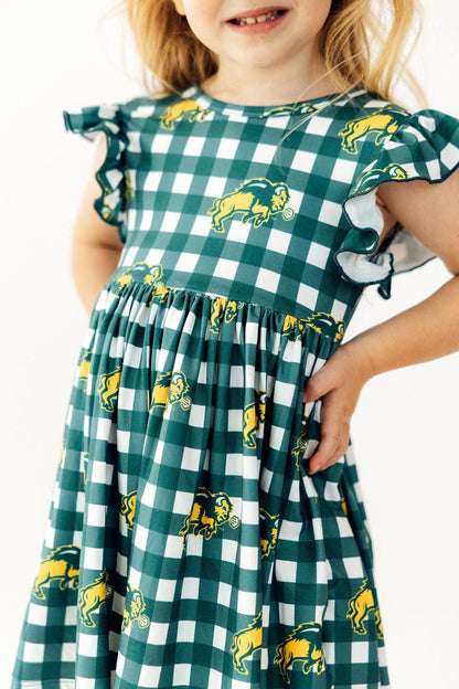 North Dakota State University Plaid Bison Flutter Twirl DressTwirl Dress - FlutterTorqelo.com