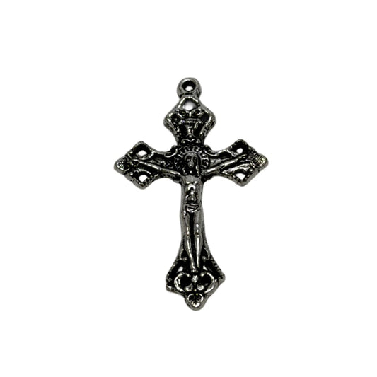 Antique Silver Pewter Crucifix Pendant 49mm x 29mm - Religious Jewelry Component by Continental Bead Suppliers