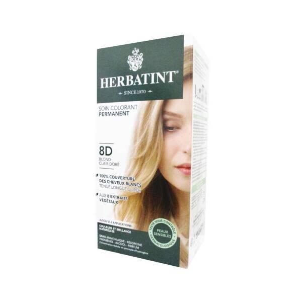 Herbatint 8D Blond Clair Dore: Light Golden Blonde Hair Dye - Natural Herbal Formula, Ammonia & Paraben Free for Sensitive Scalp, Grey Coverage by Beauty Care Bag