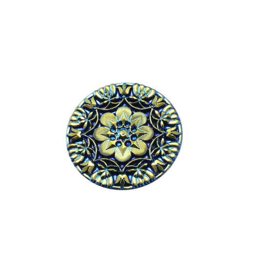 Vintage Czech Glass Dragonfly Button 37mm - Blue Gold Iridescent - Victorian Style Floral by Continental Bead Suppliers