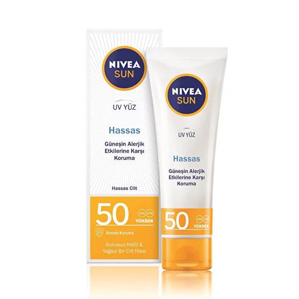 Nivea Sun Sensitive Skin Soothing Moisturizing Face Sunscreen Cream SPF 50 - Non-Greasy, Dermatologically Tested, 1.69 fl oz by Beauty Care Bag