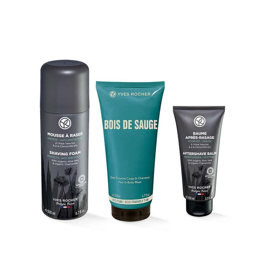 Bois de Sauge Luxury Shaving and Hair Care Set for Men - Sage Wood Scented Grooming Products with Shampoo, Shaving Foam, and Post-Shave Balm by Beauty Care Bag