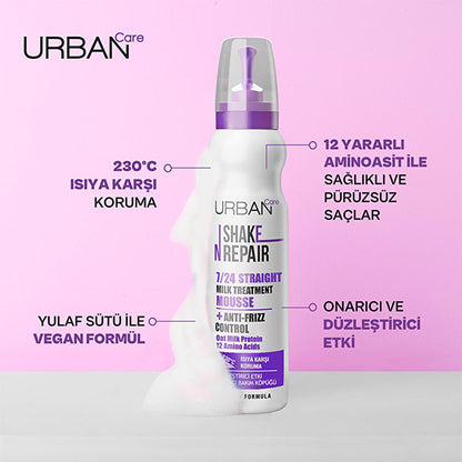 Urban Care Shake N Repair Hair Smoothing Foam - Vegan, Heat Protectant, Dermatologically Tested by Beauty Care Bag