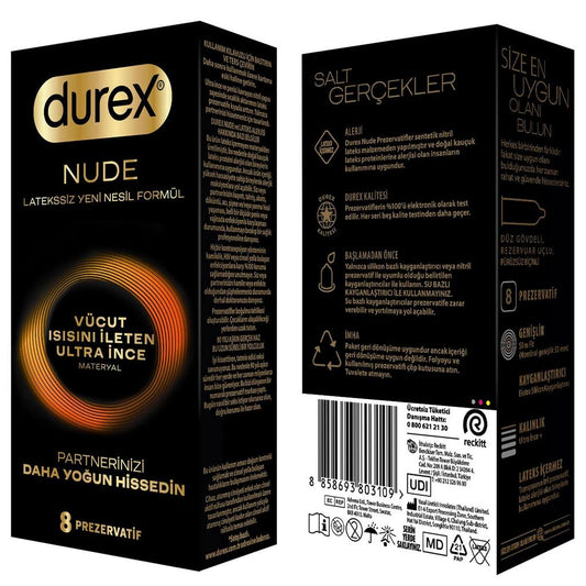 Durex Nude Ultra Thin Condoms for Natural Feeling 8-Pack by Beauty Care Bag