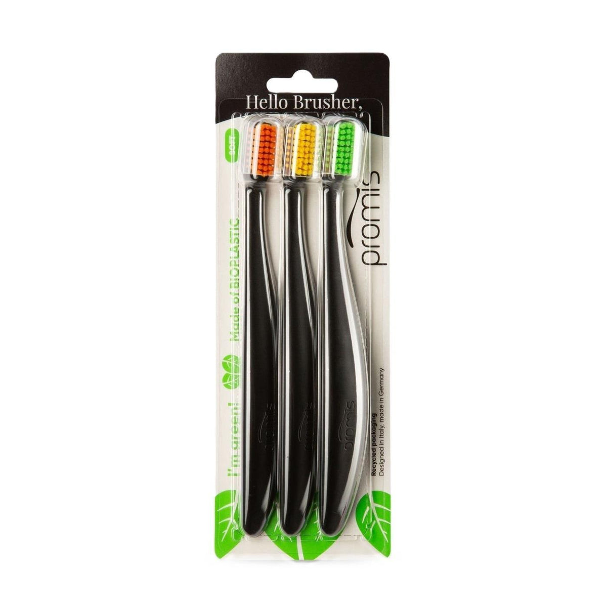 Promis Black Toothbrush Set with Soft Bristles 3-Pack by Beauty Care Bag
