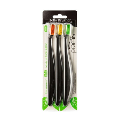 Promis Black Toothbrush Set with Soft Bristles 3-Pack by Beauty Care Bag