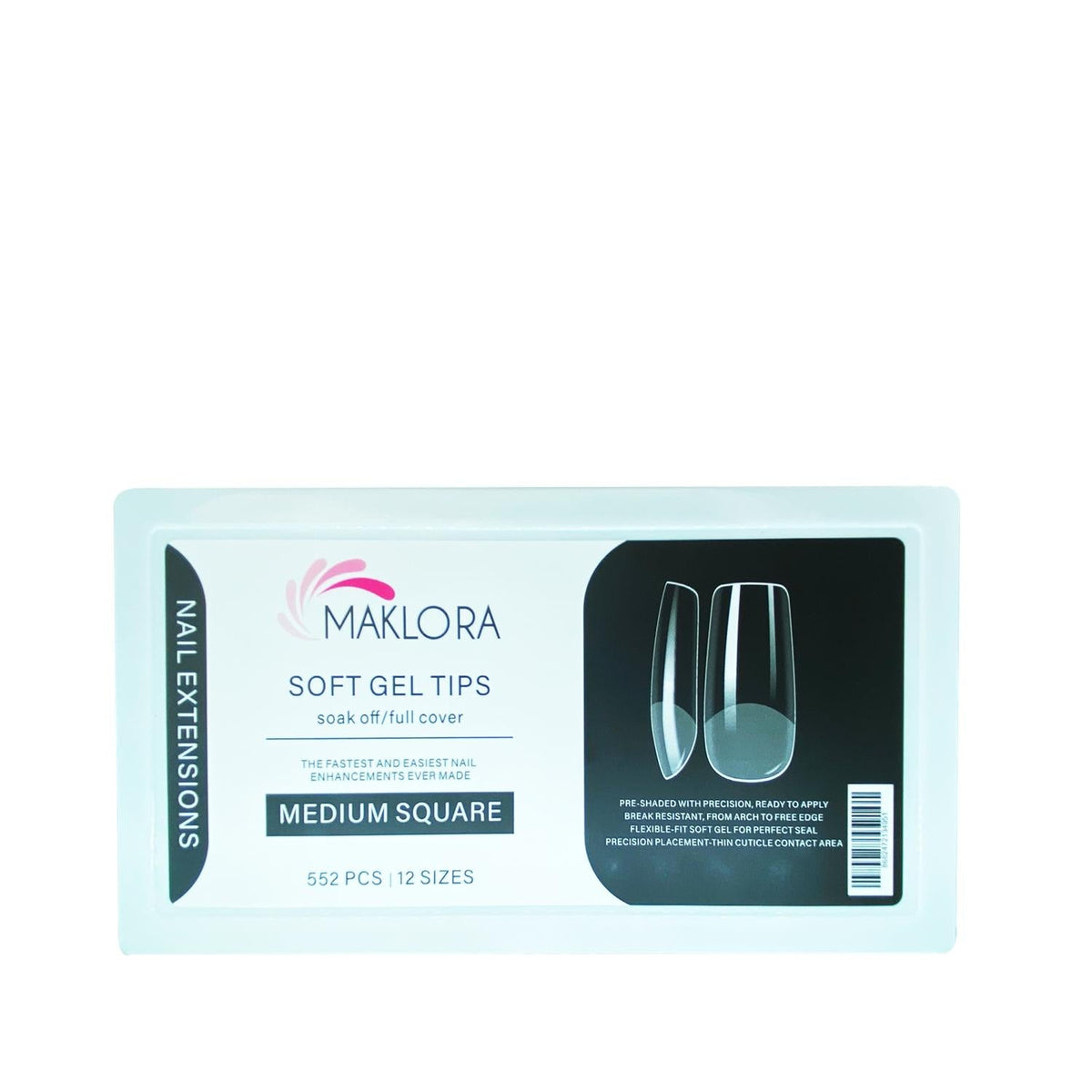 Maklora Soft Gel Nail Tips - 552 Piece Transparent Medium Square Artificial Nails for DIY Nail Care by Beauty Care Bag