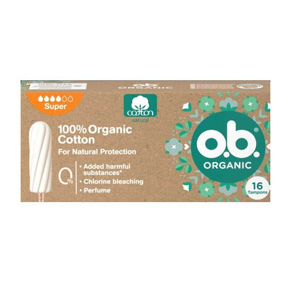 O.B. Organic Super Tampons for Reliable Protection 16 Count by Beauty Care Bag