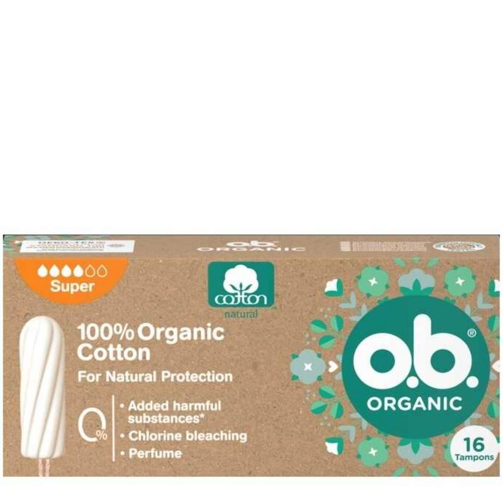 O.B. Organic Super Tampons for Reliable Protection 16 Count by Beauty Care Bag