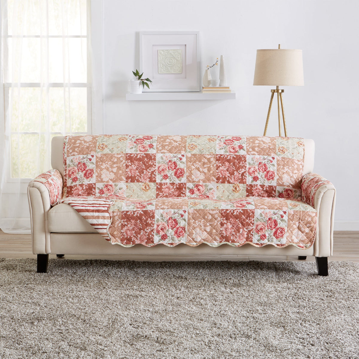 Reversible Floral Patchwork Furniture Protector - Maribel Collection by Great Bay Home
