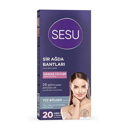 Sesu Sensitive Skin Wax Strips for Facial & Body Hair Removal - Gentle, Sugar-Free, Calendula Infused by Beauty Care Bag