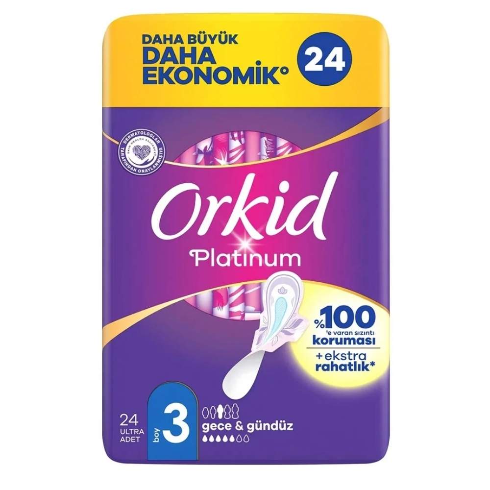 Orkid Platinum Night Sanitary Pads Soft & Absorbent 24 Count by Beauty Care Bag